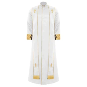 men metallic church choir robe stand collar long sleeve gold cross cassock